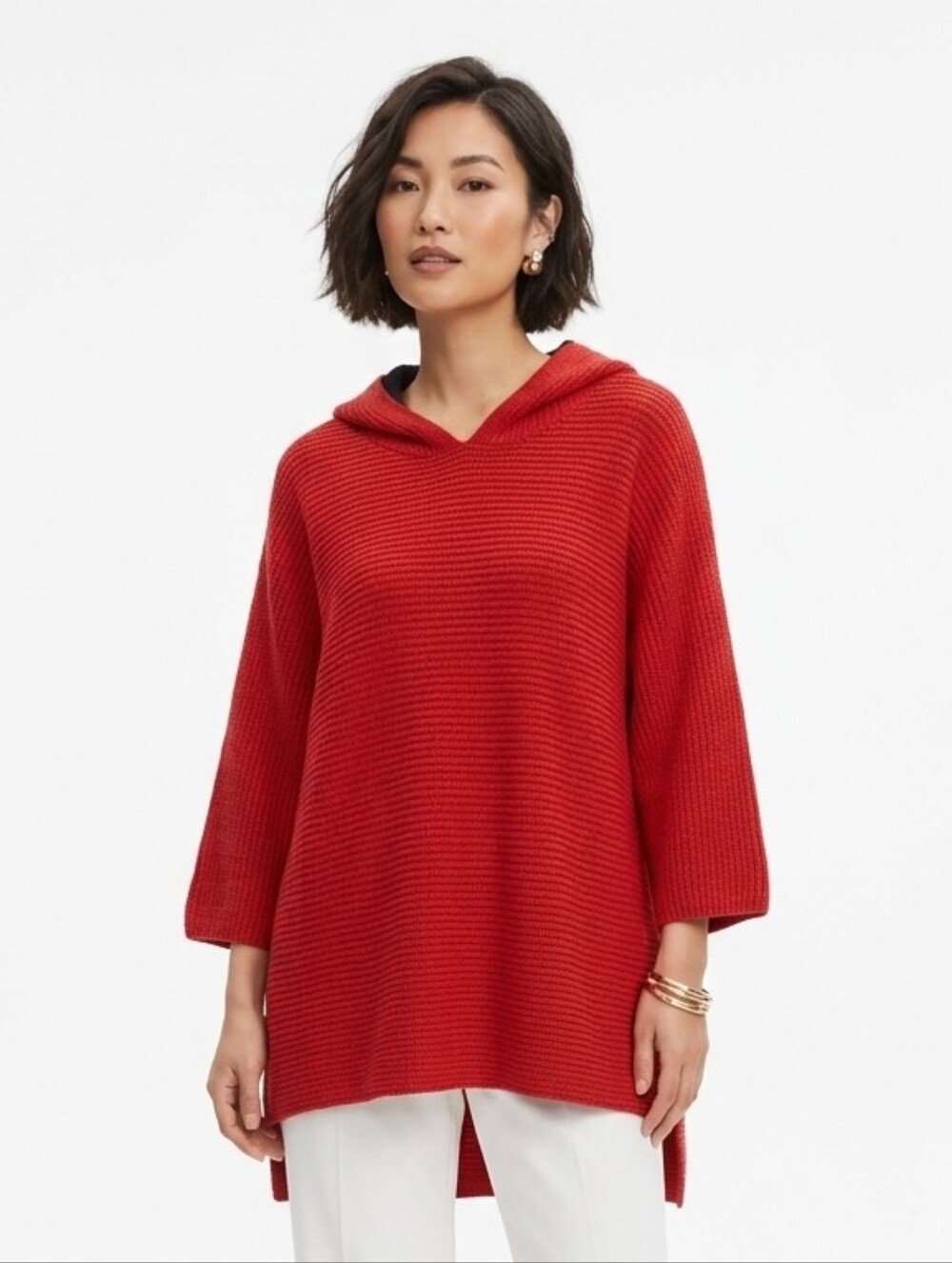 Old Navy Red Ribbed Hooded Sweater Large